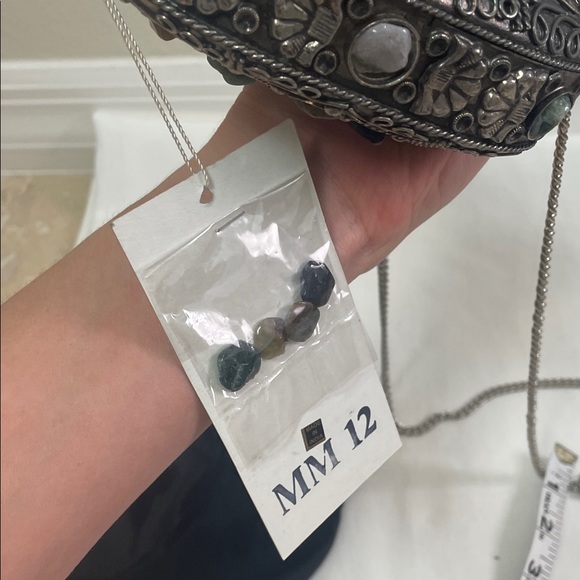 Vintage Metal Purse Sajai With Natural Agate Stones Long Chain mini bag - Picture 12 of 16